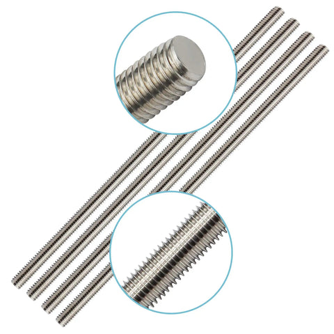 Stainless Steel 3/8-16 Fully Threaded Rods, 47 Inch Long, 4 Piece Set, 304 Grade, close-up of material and threading