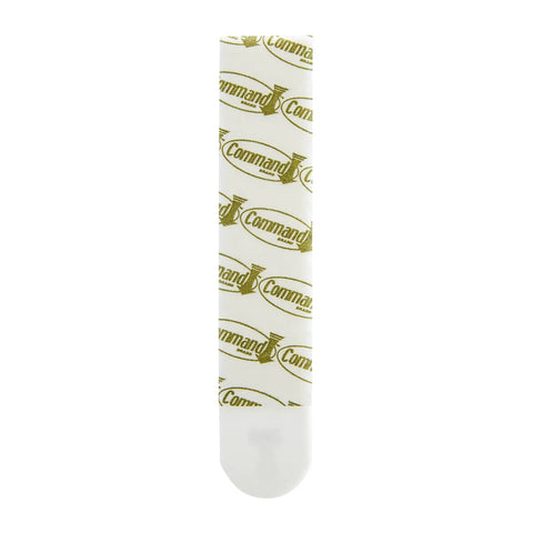 Damage Free Picture Hanging Strips For Indoor Use, holds up to 12 lbs, white adhesive strip shown vertically on white background.