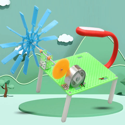 Hands-On Hydraulic Generator Toy For STEM Learning with water wheel and hand crank, on green platform, teaching energy conversion.