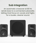 ORA4 Powered Bluetooth Desktop Speakers Pair Matte Black with subwoofer in desk setup