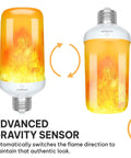 Orange LED Lit Flame Bulbs With Four Modes Indoor Outdoor Use 3W E26 E27 2 Pack showing gravity sensor feature