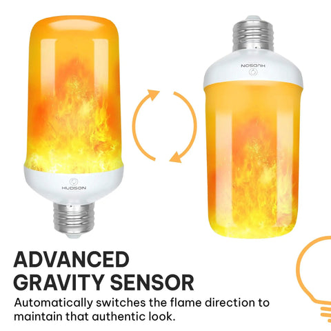 Orange LED Lit Flame Bulbs With Four Modes Indoor Outdoor Use 3W E26 E27 2 Pack showing gravity sensor feature