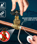 Heavy Duty 1/2 Inch Gate Valve With Sweat Connection In Cast Brass Lead Free Dezincification Resistant Corrosion Resistant Wheel Handle