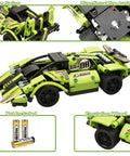 2-In-1 Remote Control Race Car And Off Road Truck Building Set For Kids shown as completed racecar model with snap-together blocks