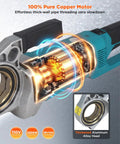 Upgraded 2300W Electric Pipe Threader With Pure Copper Motor And Aluminum Alloy Head, showing internal motor and thickened alloy head.