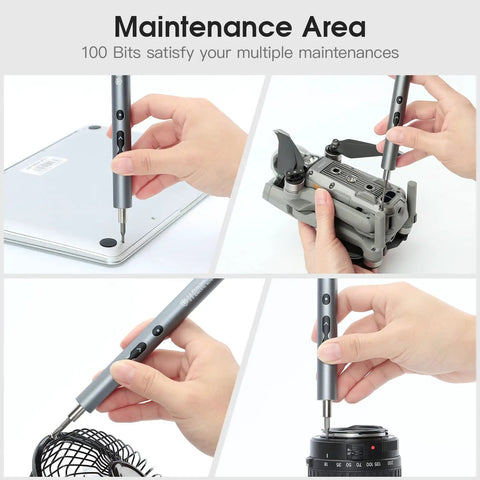Using Mini Electric Screwdriver Set 120 In 1 Portable Cordless Power Kit With 100 Precision Bits to repair electronic devices