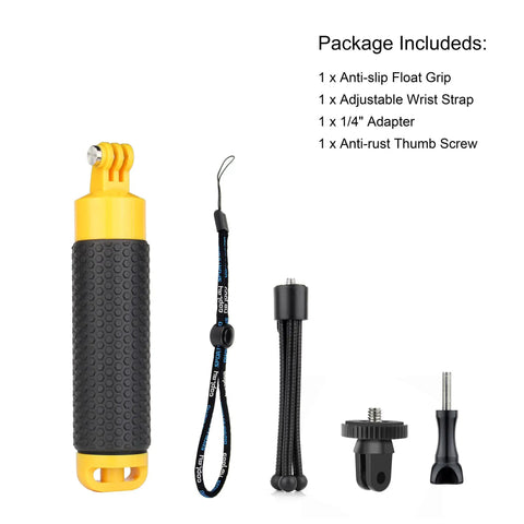 Floating Hand Grip With Mini Tripod Stand For Action Cameras Waterproof Pole Mount Underwater Monopod Lets You Shoot Wet Or Dry