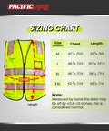 Sizing chart for Heavy Duty Class 2 High Visibility Reflective Safety Vest With Ten Pockets And Zipper Closure Lightweight Breathable Polyester Workwear