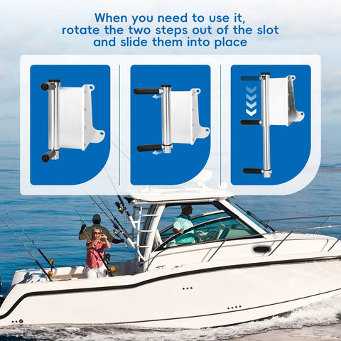 Two Step Emergency Reboarding Ladder For Boats Quick Deploy Jack Plate Boat Ladder With Foldable Twin Steps For Fast Reentry After A Swim Rotates Out Easily And Snaps In Secure When Not In Use, aluminum jack plate mount