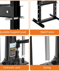 Tough As Nails Six Ton H Frame Hydraulic Shop Press Heavy Duty Steel Workhorse showing adjustable support, hydraulic jack, and springs.