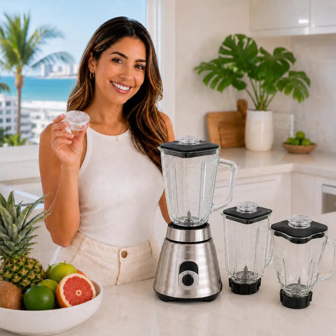 Woman holding Blender Lid Filler Cap For Oster And Osterizer Jar Lids With 2 Inch Hole Made Of Clear Plastic