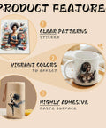 Image showcasing features of the UV DTF Cup Wrap Set 24 Sheets For Mugs And Glasses Do It Yourself Transfer Paper; includes clear patterns, vibrant colors, and high adhesion.