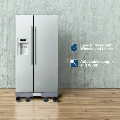 Adjustable Mobile Base For Heavy Appliances From 27.5 To 35.4 Inches With 8 Locking Wheels And 4 Feet under refrigerator