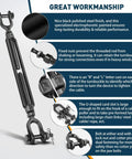 Heavy Duty Turnbuckle With Large Jaw For Cables And Wire Rope Half Inch 2205 Lbs Working Load Black Tensioner detail view