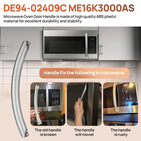 Door Handle Replacement For Microwave Ovens Premium ABS Plastic With Thermal Insulation, Durable Build, And Easy Install, Replaces DE94-02409C And SMH1611SE Models, Twelve And One Eighth Inch Fit For Microwaves, Ideal Kitchen Appliance Repair Part