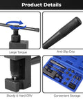Motorcycle Chain Rivet Tool Kit, 15 Piece Set, large torque, anti-slip grip, CRV material, compact case, product details