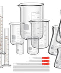 Complete Lab Glassware Starter Kit With 50 100 250 500 1000ml Beakers, Graduated Cylinders, Glass Droppers, Stirrers, And Measuring Cups