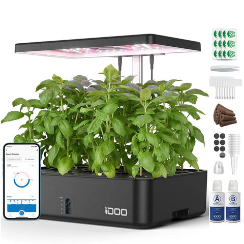 Indoor Hydroponics Growing System Kit with 12 Pods LED Grow Light built in fan auto timer adjustable height up to 11.3 inches