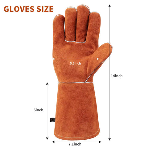 Heavy Duty 14 Inch Welding Gloves Heat Resistant Leather For Welding Fire Pit Campfire BBQ Grilling Oven Baking Mig Tig Stick Gear Gift