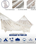 Chill Cotton Macrame Hammock With Fringe Tassels For Two People Boho Balcony Garden Outdoor Hangout Heavy Duty 480 Lb Capacity