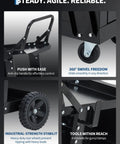 Heavy Duty Welding Cart On Wheels With Four Drawers For MIG Welder TIG Welder And Plasma Cutter detail view of handle and wheels