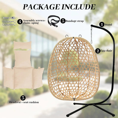 Hanging Egg Chair With Cushions And Stand For Patio Garden Or Balcony Chill Outdoor Swing Chair Cozy Rattan Lounge Seat