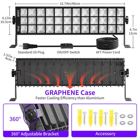 Beast 100W LED Black Light Bar IP66 Waterproof With Plug And Switch 6ft Cord, shown with 360° bracket and accessories.