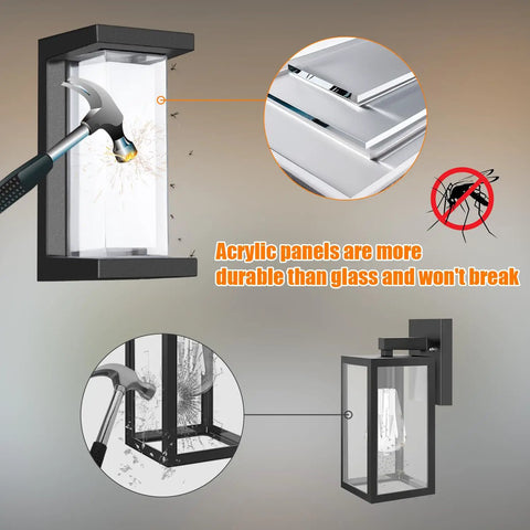 18W Outdoor Porch Light 1800 Lumen 6000K LED Exterior Wall Light Matte Black IP65 Waterproof durability test with hammer