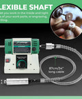 Go To Bench Buffer Polisher Kit With Adjustable Speed showing flexible shaft for detailed jewelry engraving and drilling.
