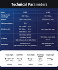Technical parameters of Straight Up Heavy Duty Laser Safety Glasses For Welding With German Bayer Frame And OD8Plus Anti Glare Lens.