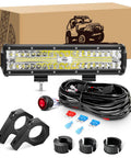 12 Inch 300W Triple Row LED Light Bar Off Road Ready With Spot Flood Combo Beam, Heavy Duty Aluminum Mounting Bracket, Horizontal Bar Tube Clamp, Wiring Harness Included For Truck ATV UTV Golf Cart, Built To Last, 2 Years Warranty, with wiring kit and clamps