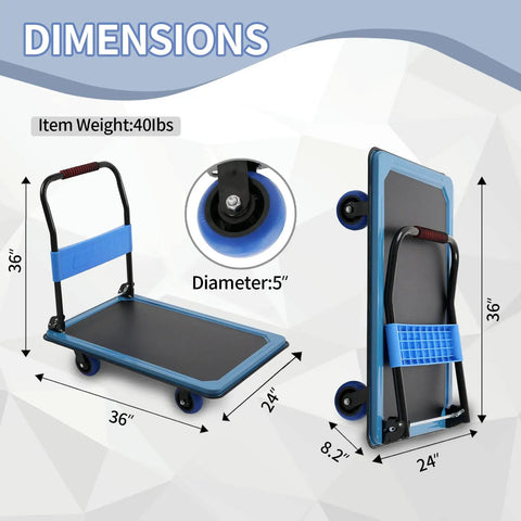 Tough As Nails Folding Platform Truck Cart Built With Thick Steel Plate And Smooth Rolling Wheels For Busting Through Heavy Warehouse 36X24 Inch 1100 Lbs Hauls