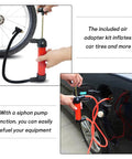 Multi Use Siphon Pump Kit For Gas, Oil And Automotive Fluids with hoses and air pump inflating tire and refueling car