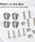 Spiff Up Your Whip With Dazzling Rhinestone License Plate Screws And Dope Bling Bolt Covers, Rustproof Anti Theft Screw Caps For Cars Trucks And Suv Rides In Bright White, kit including four rhinestone caps and screws.