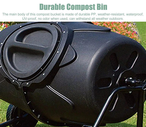 No Fuss Rollable 170L Compost Tumbler For Easy Garden Waste And Kitchen Scraps Large Outdoor Bin With Wheels Aerated Rotating Drum