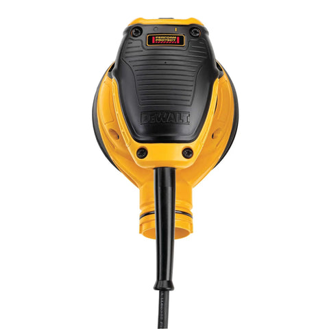Heavy Hitter 5 Inch Orbital Sander Kit With Comfortable Non Slip Grip And 3 Amp Corded Powerhouse top view showing detailed grip and cord.