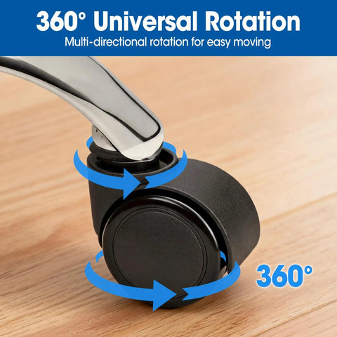 Close-up of a Heavy Duty Two Inch Office Chair Wheel showing 360° rotation for smooth movement on hardwood floors.
