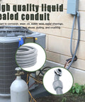 1 Inch Liquid Tight Conduit 5 Ft Non Metallic Flex Cable Sleeve with connectors beside HVAC unit in outdoor setting.