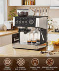 Barista Grade Home Espresso Machine With Built In Grinder And Anti Clog Path, Upgraded 20 Percent Wider Grind Chute For Easy, Mess Free Grinding, Milk Frother And Steam Wand For Barista Quality Cappuccino And Latte, Gloss Black on kitchen counter.