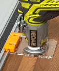 Router Guide Rail Adapter For Ryobi P601 PCL424 PCL424B And Ridgid R2911 Trim Routers, shown attached to Ryobi tool.