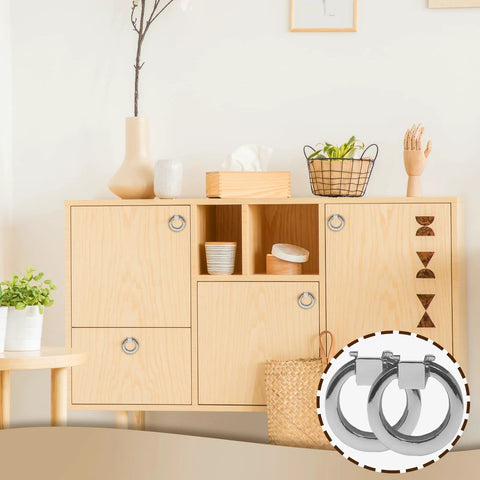 Two Pack Silver Ring Drawer Pulls For Cabinets And Furniture on wooden cabinet, 1.57 Inch Diameter O Type Metal Pulls, decor setup