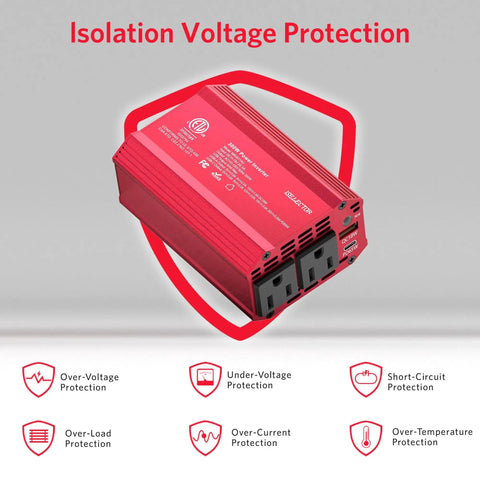 Portable 300W Power Inverter Converts Dc 12V To Ac 110V With Dual Ac Outlets And Usb C Pd 65W Usb A Fast Charge Ports showing detailed protection features.