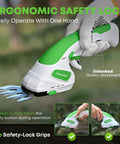 Go To 2 In 1 Grass Shear And Hedge Trimmer For Small Bushes And Lawns Cordless Handheld Electric Tool ergonomic safety lock