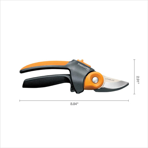 PowerGear2 Pruning Shears With Rolling Handle For Effortless Pruning Three Quarters Inch Cut Capacity Bypass Pruner With UltraBlade Coating And SoftGrip