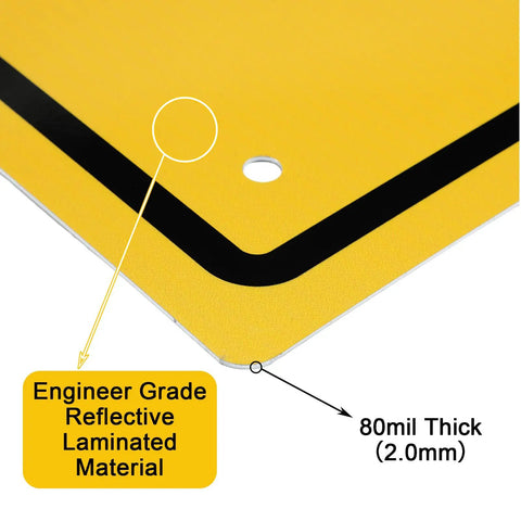 Close-up of 3 Pack Aluminum Road Closed Signs 24 Inch By 24 Inch Pro Grade Reflective Laminated Material With Pre Drilled Holes