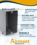 Grey Plastic Electrical Box 1-Gang New Work Junction Box With Captive Nails, 20 Cu In Capacity, durable PVC, features highlighted