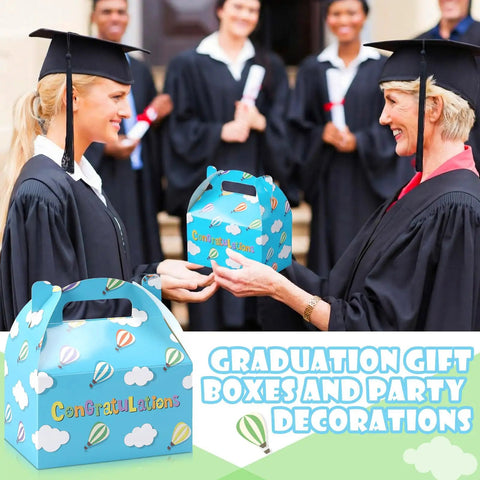 24 Pack Graduation Gift Boxes With Handles Colorful Hot Air Balloon Pattern Fun Treat Boxes For Candy in graduation setting