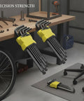 Rock Solid S2 Alloy Steel Hex Key Set With 9 Piece L Shaped Allen Wrenches For Tough Furniture Assembly Bike Repair And Appliance Fixes Without Stripping Screws To Lock Down Your Toolkit. 9-piece black oxide hex keys in holder