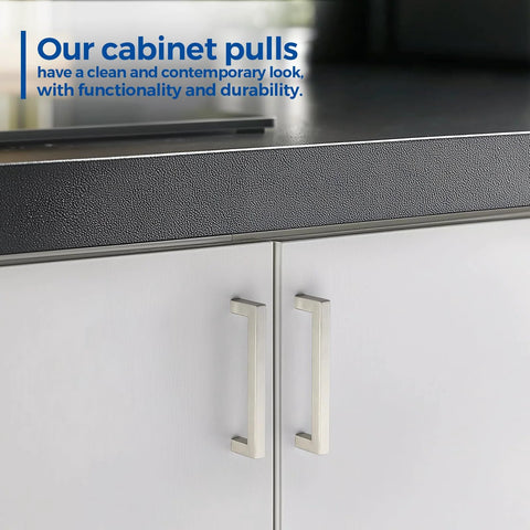 8 Pack Brushed Nickel Cabinet Handles 5 Inch Square Drawer Pulls Stainless Steel With 128mm Hole Centers on kitchen cabinet doors