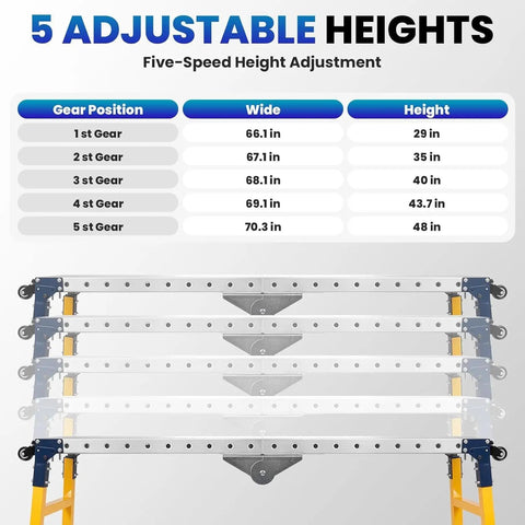 Heavy Duty Portable Welding Table Workhorse Built Like A Tank With Rock Solid 1200 Pound Capacity Foldable Steel Frame showing 5 adjustable heights.